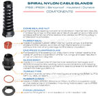 Strain Relief Flexible Cable Glands, Spiral, Nylon 6 (PA6), G1/4"~G3/4" Thread, IP68, Gray RAL7035 or Black RAL9005