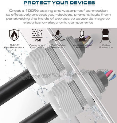 M20 Nylon Polymer Plastic Metric Cable Gland, 6-12mm Adjustable IP68 & IP69K Watertight PA Cable Gland with Fluoroelastomer Seal