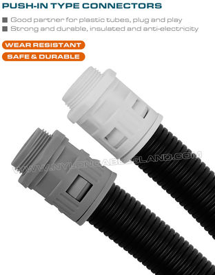 IP68 Plastic Corrugated Pipe Connector, Nylon Flexible Tube Fitting with PG7~PG48 Thread for Flexible Hose AD10~AD54.5