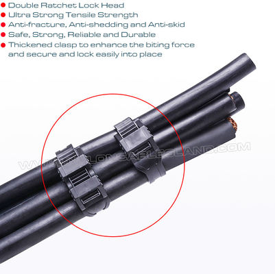 Double Locking Cable Ties/Double Flat-Head Cable Ties, Black, Nylon (PA) 6.6, 760x9mm, 110lbs, 500N, Ø20~220mm, Outdoor Use