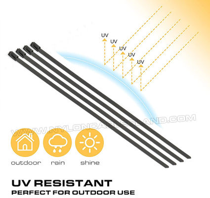 304/316 Stainless Steel Cable Tie Epoxy Polyester Fully Coated 500mm x 7.9, Nylon Plastic Sprayed Metal Cable Tie (Ø13-128mm, 380lbs) for Organize Cables