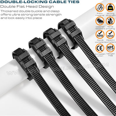 Double Locking Cable Ties/Double Flat-Head Cable Ties, Black, Nylon (PA) 6.6, 760x9mm, 110lbs, 500N, Ø20~220mm, Outdoor Use