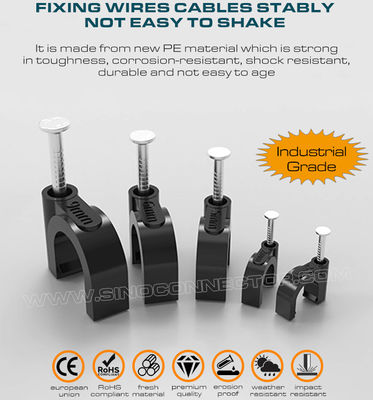 Cable Clips (Wire Clips, Nail Clips), Polyethylene, Black/White, U-Shaped, K-Type, 4mm~32mm, For Cable Management