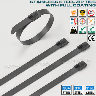 Zip Ties Metal Cable Ties Stainless Steel with Full Epoxy or Nylon 11 Coating, Version 304, 316 or 316L, Width 7.9mm x Length 300-1000mm, For Industrial Site