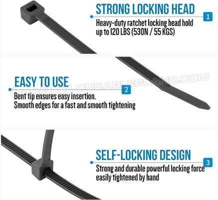 Heavy-duty Nylon (PA) 6.6 Cable Tie 7.6x300mm, Ø8~80mm Adjustable Plastic Zip Tie Wrap (UL94 V-2) with 130lbs/157lbs Strength for Construction