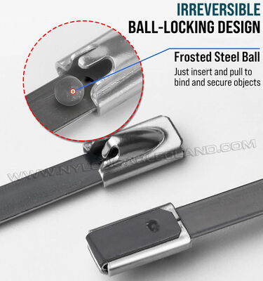 Black Epoxy-Coated Metal Cable Ties, Ball-Lock Type, 316L/316/304 Stainless Steel, Width 7.9mm x Length 150-1000mm, for Corrosive Environments