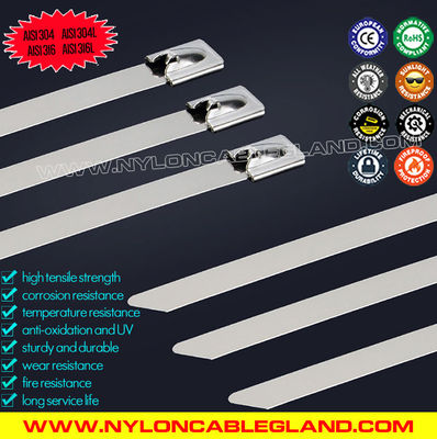 SS316L, SS316, SS304 Uncoated Stainless Steel Ball-locking Cable Ties Self-locking Metal Zip Ties 100-1000mm for Harsh Environment