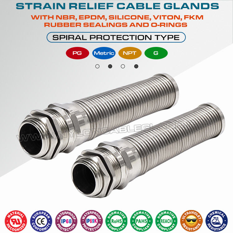 Brass Metallic PG Cable Glands (Cable Fittings, Cord Connectors) with Spiral Strain Relief Protector