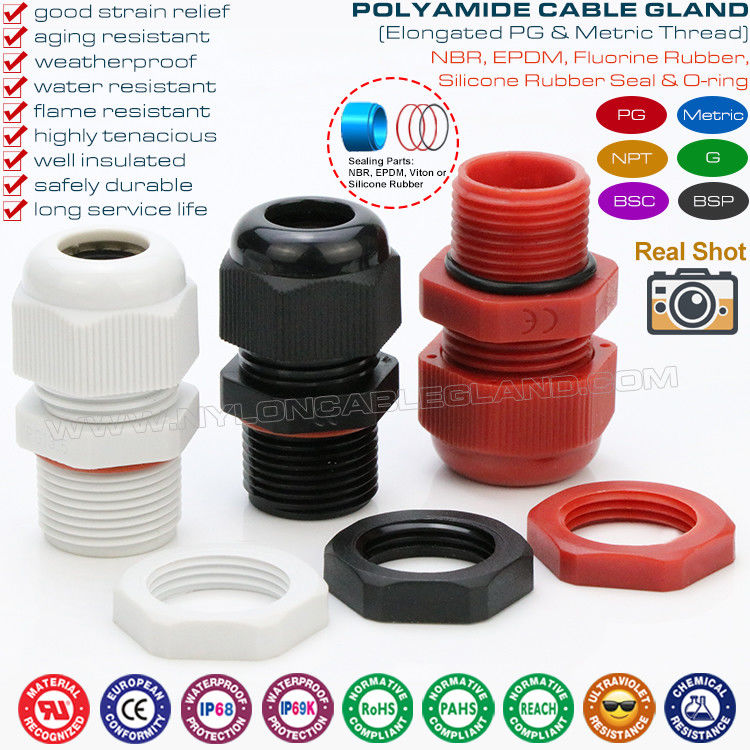 Long Thread PG13.5 Cable Gland, Adjustable 6-12mm Lengthened PG Thread Hermetic Sealing Gland Connector