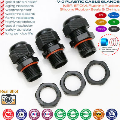 Огнестойкие кабельные вводы нейлона черного цвета IP68 (UL94 V-0) PG7~PG48 / M10~M75 с резьбой PG или метрической
