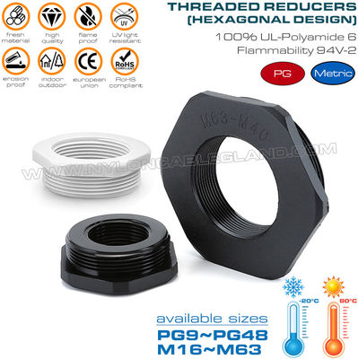 Шестигранные пластиковые переходники с наружной на внутреннюю резьбу PG9~PG48, шестигранный нейлоновый переходник с наружной на внутреннюю резьбу M16~M63 для электротехники