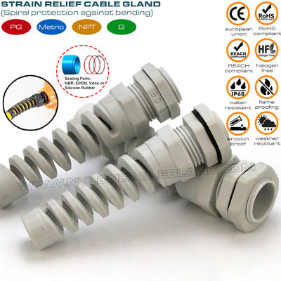 Кабельный ввод герметичный спиральный /спиральный кабельный сальник с разгрузкой от натяжения нейлон (полиамид) 6 PG11 IP68 для кабеля 5-10мм