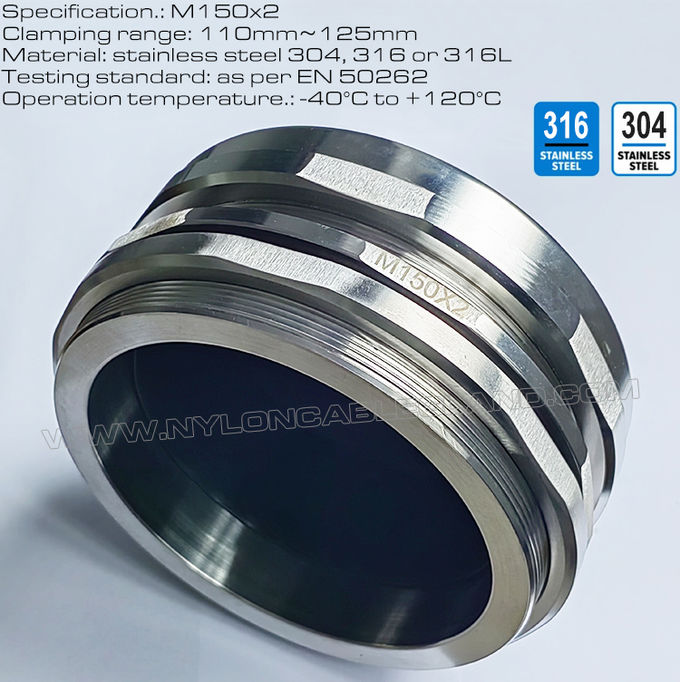 Кабельный ввод сальник гермоввод M150x2 из нержавеющей стали марки 304/316 для кабелей диаметром 110–125 мм
